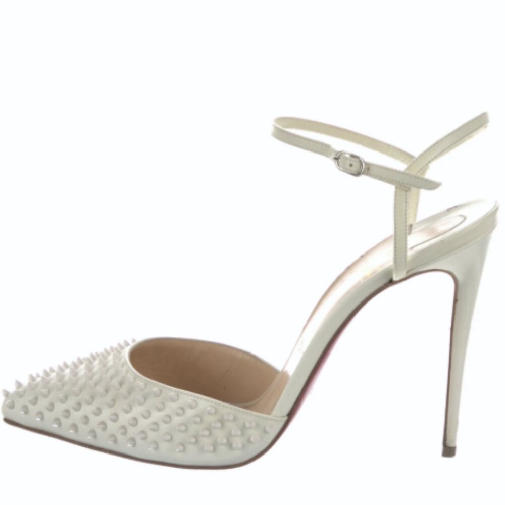 Christian Louboutin Off White Leather Baila Ankle Strap Pumps